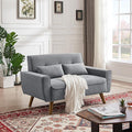 48" Loveseat Sofa, 2 Seater Love Seat Mid Century Modern Small Couches for Living Room Bedroom Apartment, 2 Throw Pillows and Plastic Legs, Light Grey
