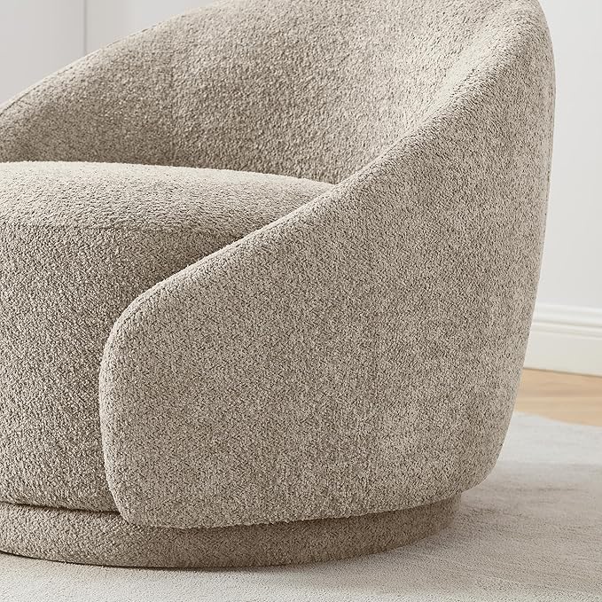 VANOMi 360 Degree Swivel Barrel Chair, Modern Living Room Chairs with Armrest Cozy Reading Chair for Adults, Small Space, Living Room, Camel