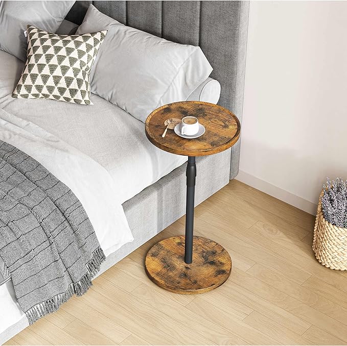 IRCPEN Adjustable End Table, Small Round Side Table, Drink Table for Small Spaces, Pedestal Nightstand for Living Room, Bedroom, Sofa Couch, Rustic Brown ET-010RB