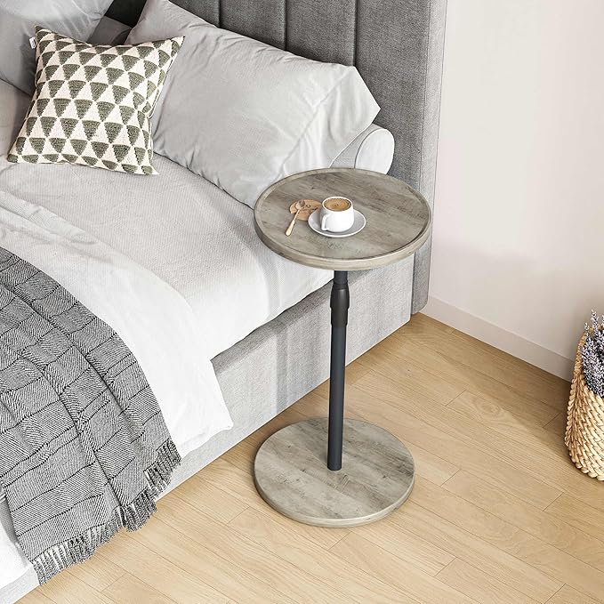 IRCPEN Adjustable End Table, Small Round Side Table, Drink Table for Small Spaces, Pedestal Nightstand for Living Room, Bedroom, Sofa Couch, Oak ET-010QK