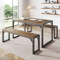 IMUsee 3PC 47.2" Dining Table Set for 4 with Benches, Heavy Duty Metal Frame, Small Space Saving Kitchen Dinette, Wood Board and Grey Legs