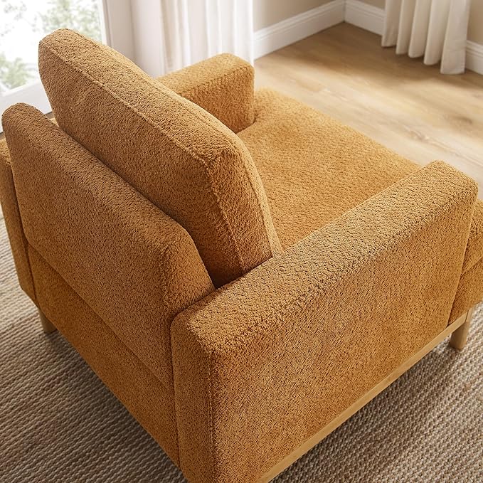 VANOMi Oversized Accent Chair, Mid Century Modern Upholstered Armchair for Living Room, Comfy Chair for Bedroom Reading Chair, Single Sofa for Small Space with Rubberwood Base