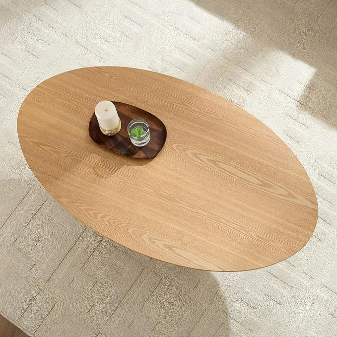 Coffee Table Modern Oval Wood Coffee Tables Mid Century Center Fluted Farmhouse Drum Tea Boho Wooden for Living Room Apartment Home Office Oka 47.24" W x 26.77" D x 15.86" H