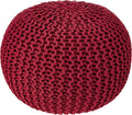 REDEARTH · Round Pouf Ottoman - Hand Knitted Cable Boho Poof - Foot Stool Bean Bag - Home Décor Stuffed Footrest for Living Room - Nursery - Bedroom - 100% Cotton Poufs (19.5"x19.5"x14") - Red