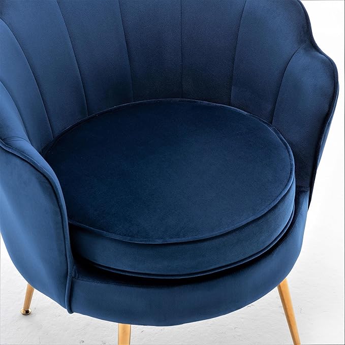 Container Furniture Direct Velvet Barrel Accent Chair with Scalloped Silhouette and Gold Metal Legs, Decorative Piece Suitable for Traditional, Modern, and Contemporary Spaces, Navy Blue