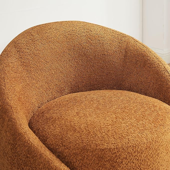 VANOMi Swivel Barrel Chair, Upholstered Modern Round Accent Arm Chairs, 360° Swivel Single Sofa Armchair for Living Room and Bedroom, Curry Boucle