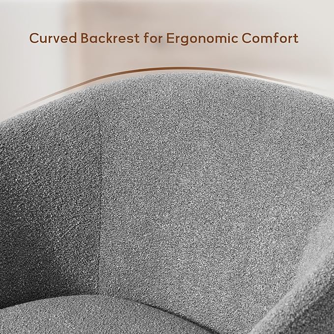Boucle Swivel Accent Chairs Set of 2, No Assembly Upholstered Armchair with Rubberwood Base, 360° Rotating Living Room Chairs Set of 2 for Bedroom, Apartment & Reading Nook (2, Grey)