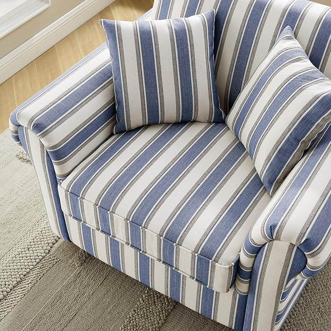 VANOMi 40" W Oversized Accent Chair, Oversized Reading Chair for Living Room, Comfy Reading Nook Chairs for Bedroom, Upholstered Large Chair Armchair Single Sofa for Small Space (Navy Stripe)