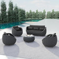 Erotr Aluminum Outdoor Seating Set: 5-Piece Woven Rope Patio Conversation Set of 6 - Metal Sofa Set Assembled Cushioned - Modern Couch Porch Furniture for Deck Lanai Balcony Yard Pool Hotel, Dark Gray