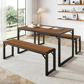 IMUsee 3PC 47.2" Dining Table Set for 4 with Benches, Heavy Duty Metal Frame, Small Space Saving Kitchen Dinette, Wood Board and Black Legs