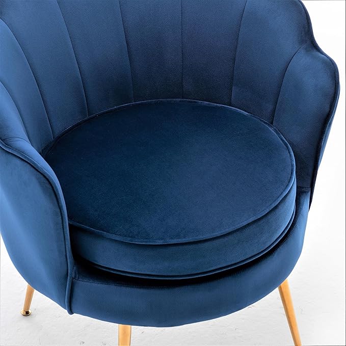 Container Furniture Direct Velvet Barrel Accent Chair with Scalloped Silhouette and Gold Metal Legs, Decorative Piece Suitable for Traditional, Modern, and Contemporary Spaces, Navy Blue