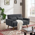 48" Loveseat Sofa, 2 Seater Love Seat Mid Century Modern Small Couches for Living Room Bedroom Apartment, 2 Throw Pillows and Plastic Legs, Dark Grey