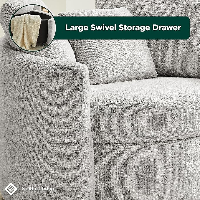 Studio Living® Beckett 48" Storage Chair, Modern Farmhouse, Pocket Coil Comfort, Easy Assembly, Chenille Fabric, Ivory