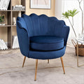 Container Furniture Direct Velvet Barrel Accent Chair with Scalloped Silhouette and Gold Metal Legs, Decorative Piece Suitable for Traditional, Modern, and Contemporary Spaces, Navy Blue