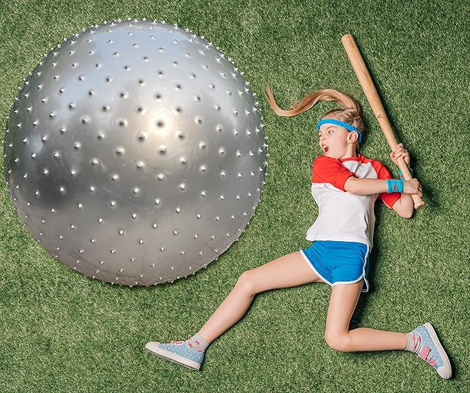 penepico Large Sensory Massage Ball for Kids, 33.5" 85CM Bouncy Exercise Balls, Big Inflatable Toys with Tactile Spikes, Outdoor Giant Yoga Ball, Large Beach Balls(Grey)