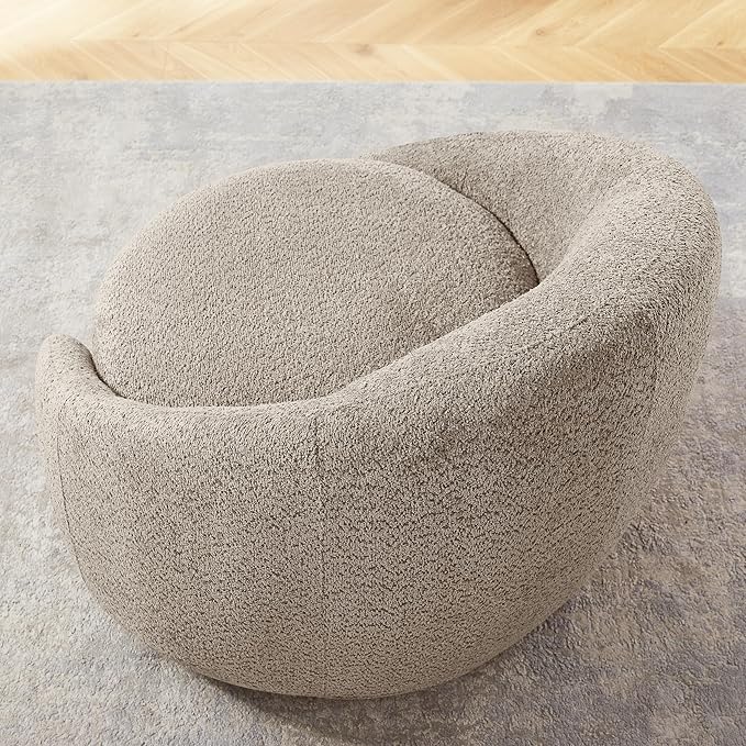 VANOMi 360 Degree Swivel Barrel Chair, Modern Living Room Chairs with Armrest Cozy Reading Chair for Adults, Small Space, Living Room, Camel