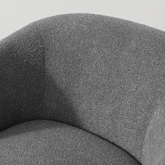 Boucle Swivel Accent Chair, No Assembly Upholstered Armchair with Rubberwood Base, 360° Rotating Barrel Chair for Living Room, Bedroom, Apartment & Reading Nook (1, Grey)