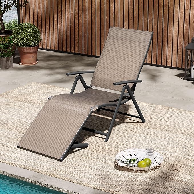 VredHom 4PCS Patio Chaise Lounge Outdoor Folding Adjustable Lounge Chair Recliner with 8 Adjustable Backrest Positions for Pool Beach Yard, Textliene and Aluminum Frame
