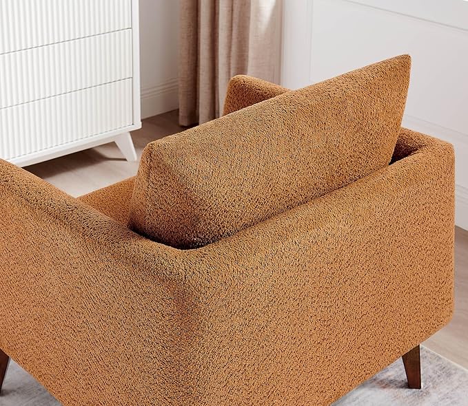 Oversized Accent Chair, 37" Wide Boucle Armchair with Solid Wood Legs, Upholstered Lounge Chair for Bedroom Office, Modern Accent Chair for Living Room, Cozy Reading Chair, Easy Assembly, Curry