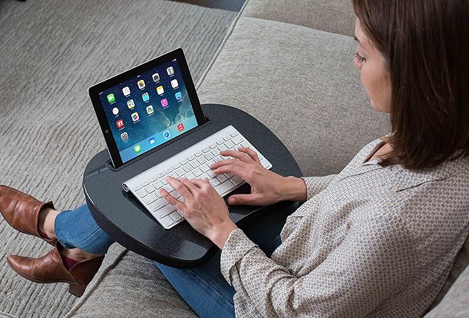 Sofia+Sam Mini Lap Desk with Memory Foam Cushion | Tablet Slot and Handle | Fits Laptops Up to 15" | Tablets Up to 9.6" | Black | Portable Travel Desk | Reading Writing and Coloring