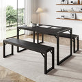 IMUsee 3PC 47.2" Dining Table Set for 4 with Benches, Heavy Duty Metal Frame, Small Space Saving Kitchen Dinette, Wood Board and Black Legs
