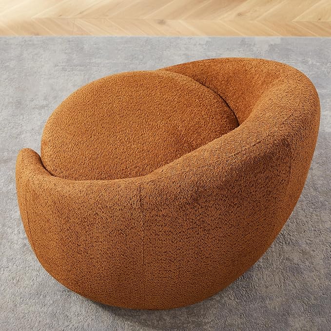 VANOMi Swivel Barrel Chair, Upholstered Modern Round Accent Arm Chairs, 360° Swivel Single Sofa Armchair for Living Room and Bedroom, Curry Boucle