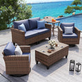 UDPATIO Patio Furniture Set, 5 Pieces Outdoor Wicker Furniture Set with Swivel Rocking Chairs Storage Table and Waterproof Covers for Backyard, Deck, Porch, Navy