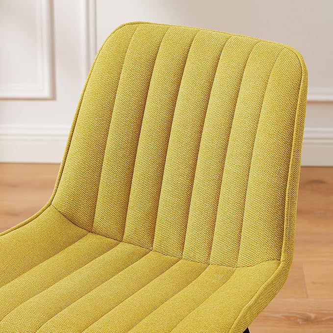 Art Leon Dining Chairs Set of 4, Mid Century Modern Swivel Dining Room Chairs, Fabric Upholstered Armless Side Chairs with Wood Legs for Kitchen Living Room Bedroom, Yellow