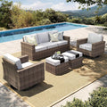 HERA'S HOUSE Patio Furniture Conversation Set, Outdoor Swivel Glide Wicker Chairs with 4.92" Widened Armrest, 5 Pieces Deep Seating Yellow Rattan Sofa with 5.5" Gray Cushions for Deck Garden Yard