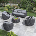 Erotr Metal Outdoor Conversation Sets: 5-Piece Aluminum Patio Furniture Set - Woven Rope Porch Sofa Set w/Coffee Table Cushions - Assembled Modern Lounge Couch for Deck Garden Yard Pool Hotel Resort