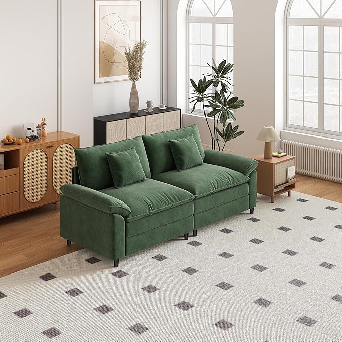 Aoowow Modular Sectional Sofa Modern Convertible Loveseat Couch,84 Inch Deep 2-Seater Sofas Comfy Chenille Cloud Sofas and Couches for Living Room Apartment(Green)