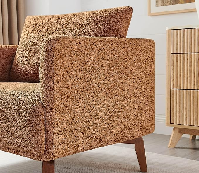 Oversized Accent Chair, 37" Wide Boucle Armchair with Solid Wood Legs, Upholstered Lounge Chair for Bedroom Office, Modern Accent Chair for Living Room, Cozy Reading Chair, Easy Assembly, Curry