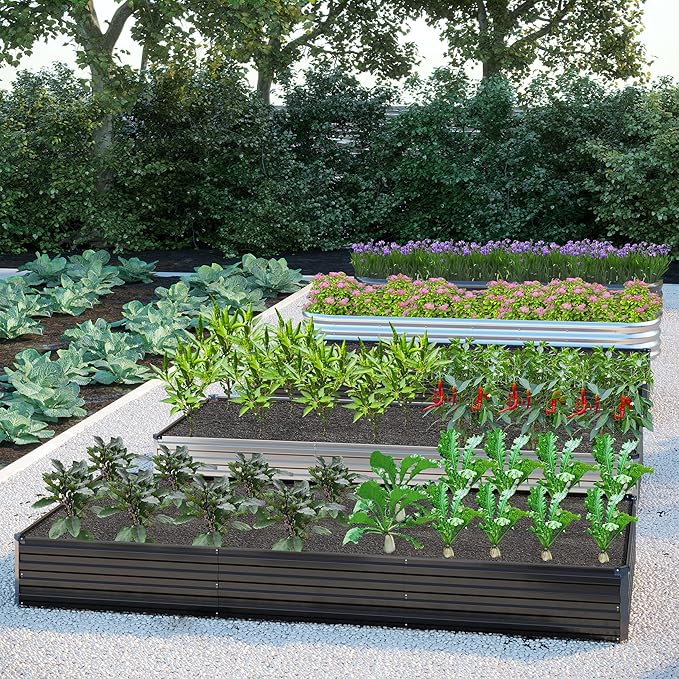 DIIYIV 12x2x1FT Galvanized Raised Garden Bed Kit,Vegetable Boxes-Rectangle Metal Flower Box,Large Planter Raised Beds Outdoor Garden for Planting,Fruit,Herb-Black