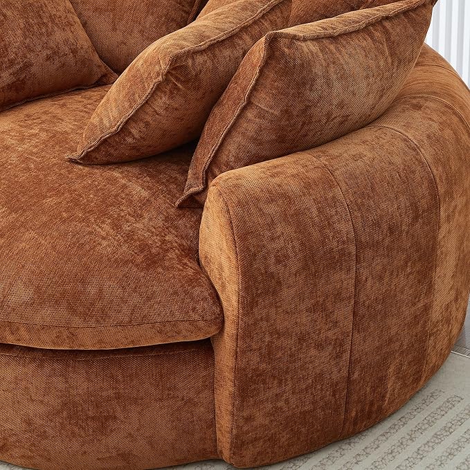 LUMISOL Boneless Couch with 8 Throw Pillows, Full-Compressed, 59.8" Upholstered Single Cloud Sofa Chair, Round Chaise Sofa for Living Room Apartment Office Small Space, Orange
