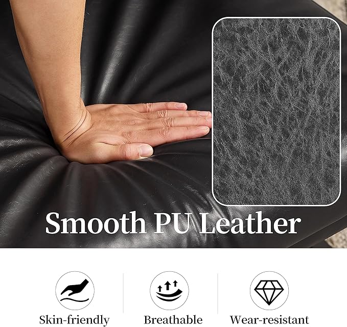 Zouron PU Leather Accent Chair for Bedroom, Living Room Chairs Modern Contemporary Upholstered Armchair with Metal Frame, for Living Room, Office, Reception Area, Set of 2, Black