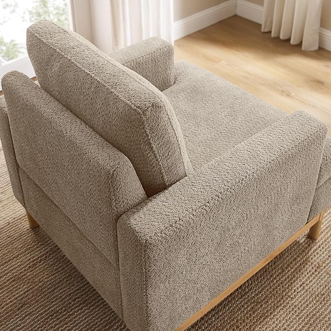 VANOMi Oversized Accent Chair, Mid Century Modern Upholstered Armchair for Living Room, Comfy Chair for Bedroom Reading Chair, Single Sofa for Small Space with Rubberwood Base