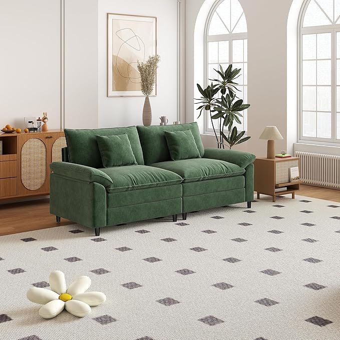 Aoowow Modular Sectional Sofa Modern Convertible Loveseat Couch,84 Inch Deep 2-Seater Sofas Comfy Chenille Cloud Sofas and Couches for Living Room Apartment(Green)