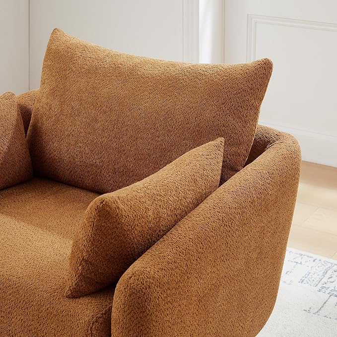 UNUQLIVCO 360° Swivel Accent Armchair, 39.3" Oversized, Sherpa Boucle Fabric Sofa Chair with Removable Back & Arm Pillows, Swivel Chair with Cozy Soft Padded (1, Curry)