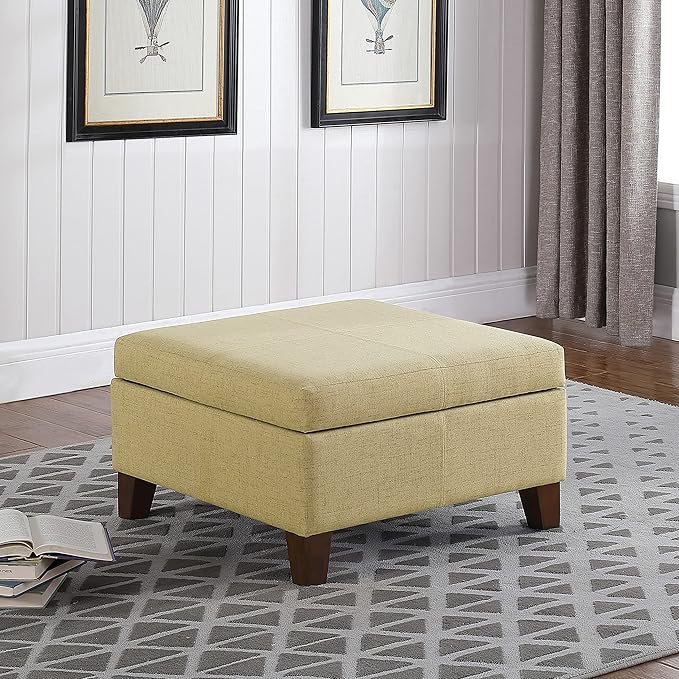 HomePop Woven Square Storage Ottoman with Wood Legs, Tan